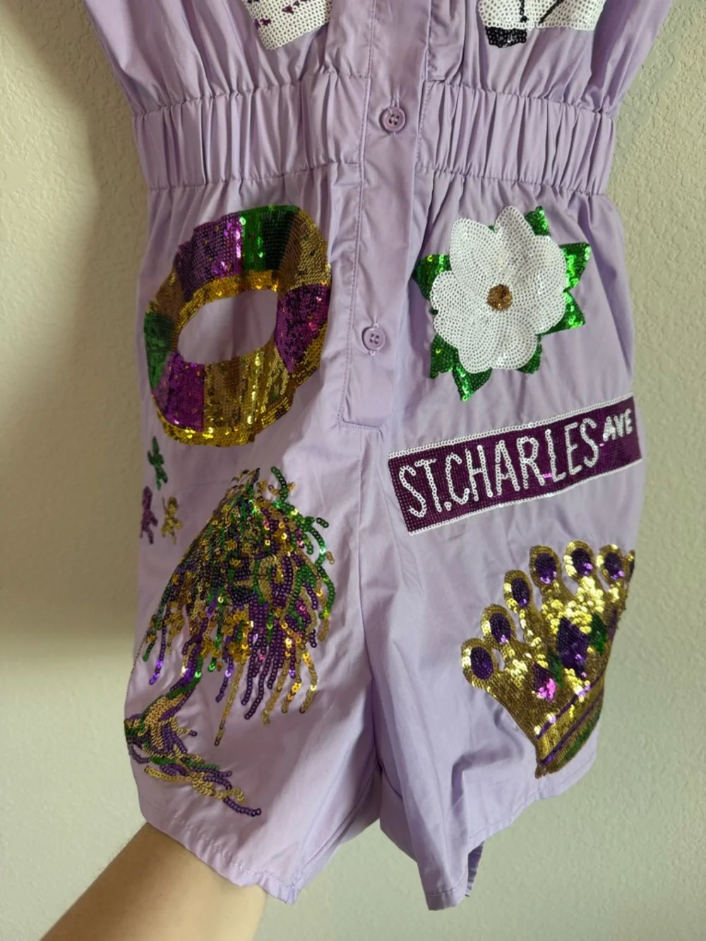 Sash Clothing Bar Mardi Gras New Orleans Purple Sequin Embelisshed Romper Sz XS - Picture 4 of 10
